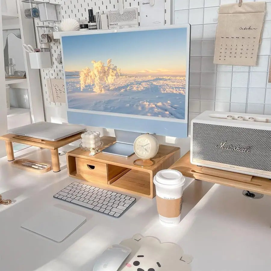 Adjustable Bamboo Dual Monitor Riser