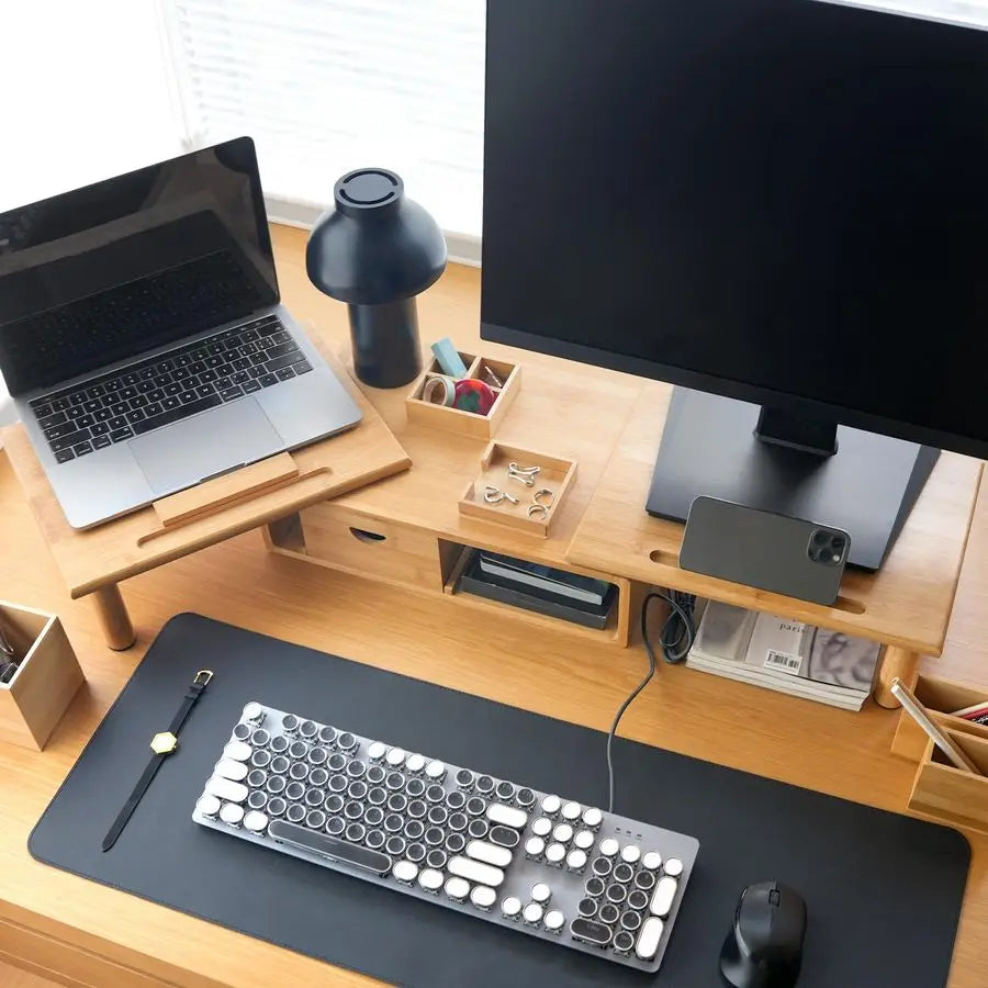 Adjustable Bamboo Dual Monitor Riser