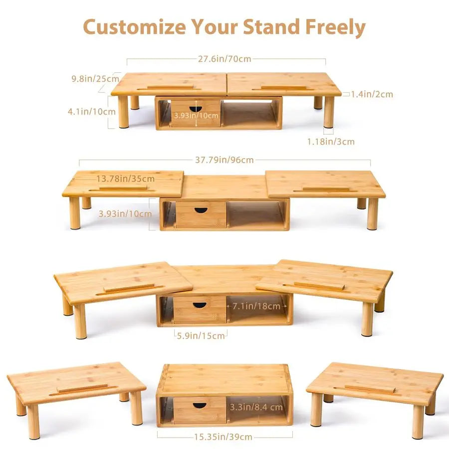 Adjustable Bamboo Dual Monitor Riser
