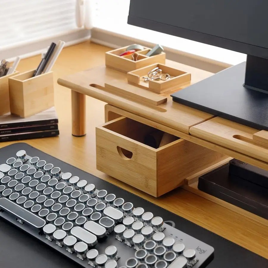 Adjustable Bamboo Dual Monitor Riser